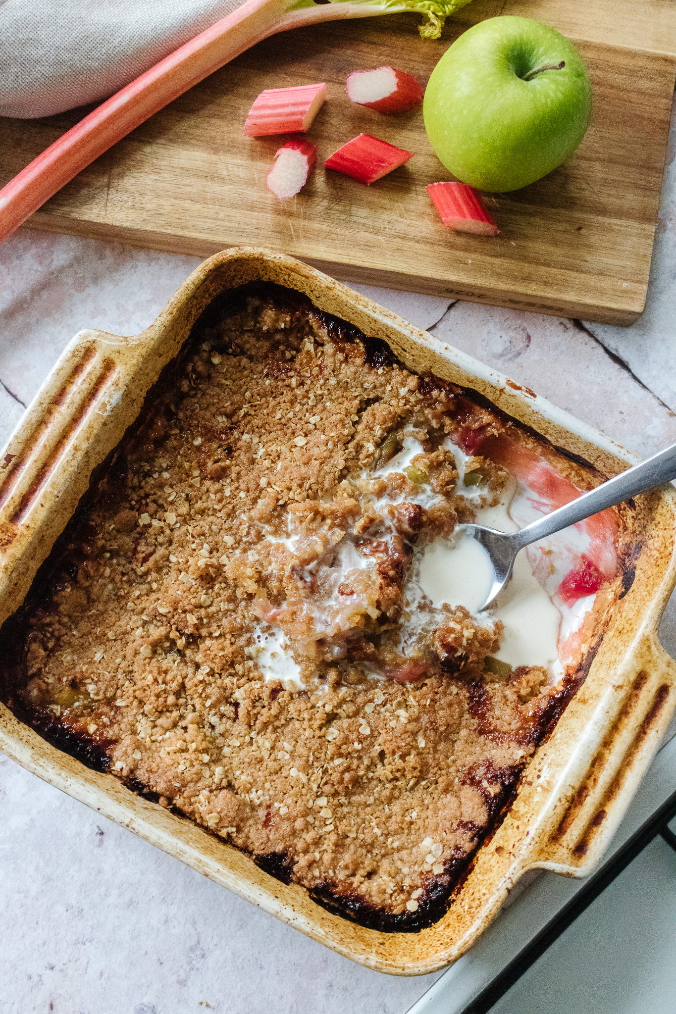 an edited lifestyle recipe apple and rhubarb crumble
